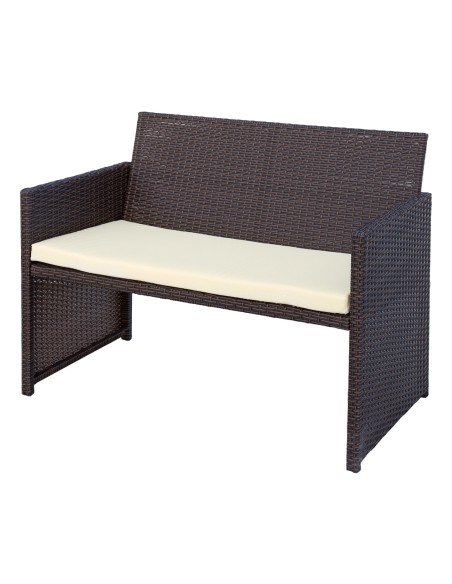 Conjunto mesa baja con balda, 2 sillas y 1 sofá jardín ratán