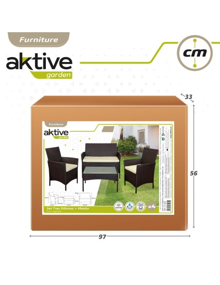 Conjunto mesa baja con balda, 2 sillas y 1 sofá jardín ratán