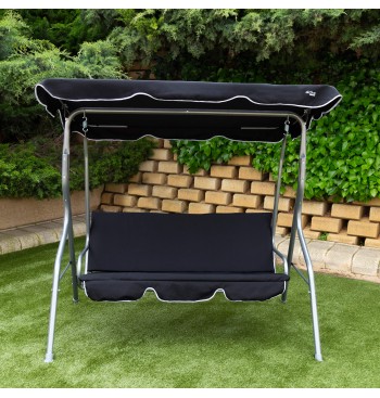 Balançoire de jardin noire avec auvent basculant 3 places 2