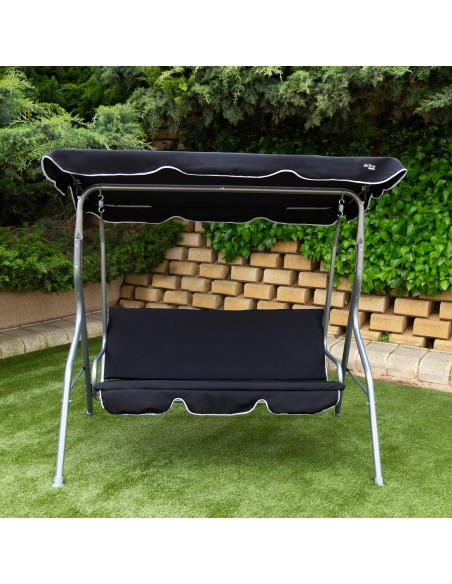 Balançoire de jardin noire avec auvent basculant 3 places