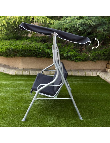 Balançoire de jardin noire avec auvent basculant 3 places