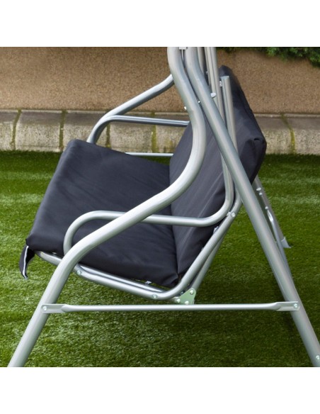 Balançoire de jardin noire avec auvent basculant 3 places