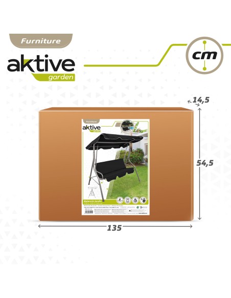 Balançoire de jardin noire avec auvent basculant 3 places
