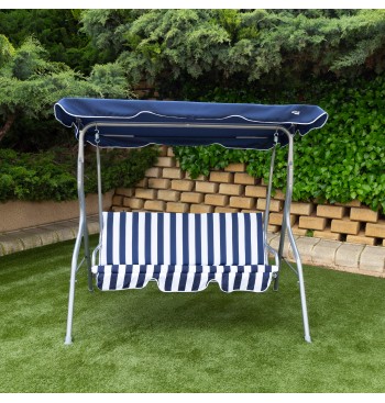 Balançoire de jardin bleue et blanche avec auvent... 2