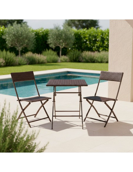 Ensemble table de jardin et 2 chaises en rotin