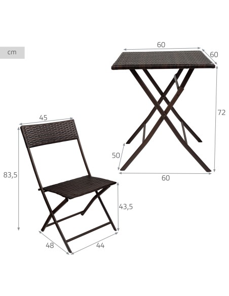 Ensemble table de jardin et 2 chaises en rotin
