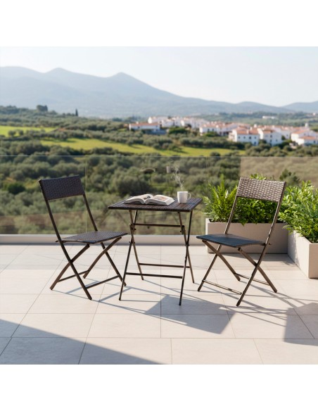Ensemble table de jardin et 2 chaises en rotin