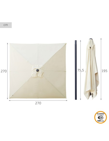 Parasol de jardin carré 270x270 cm avec protection UV50