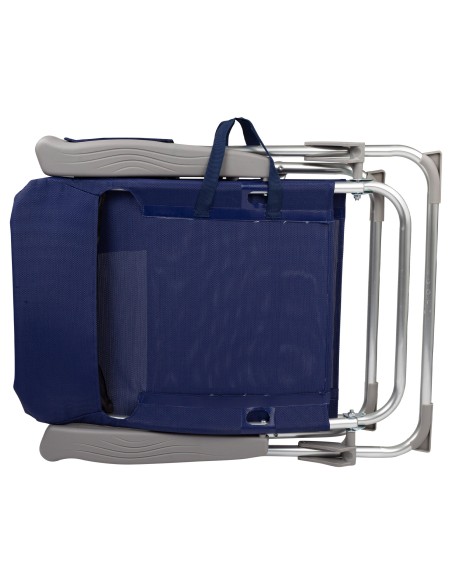 Chaise de plage multipositions Low slim 48x60x90 cm bleu marine avec coussin et pochette
