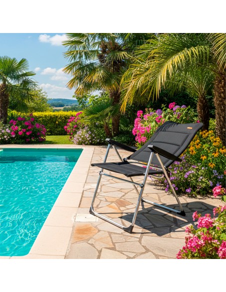 Chaise de jardin pliante multi-positions à dossier haut rembourrée de luxe