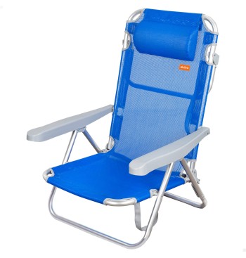 Chaise de plage basse multiposition 48x46x84 cm bleu