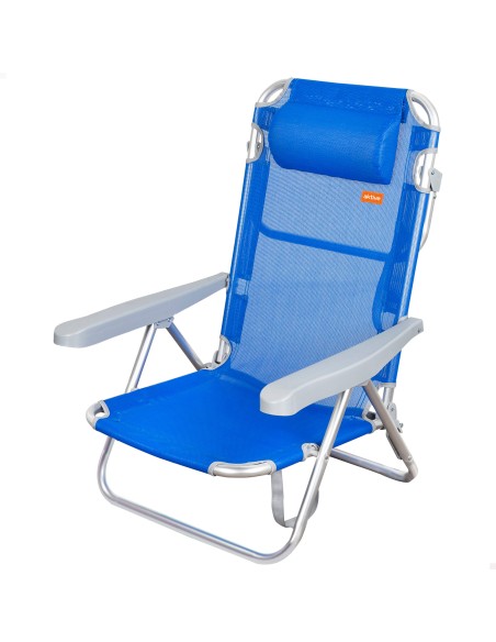 Chaise de plage basse multiposition 48x46x84 cm bleu