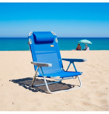 Chaise de plage basse multiposition 48x46x84 cm bleu 2