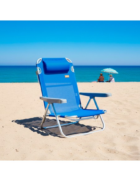 Chaise de plage basse multiposition 48x46x84 cm bleu