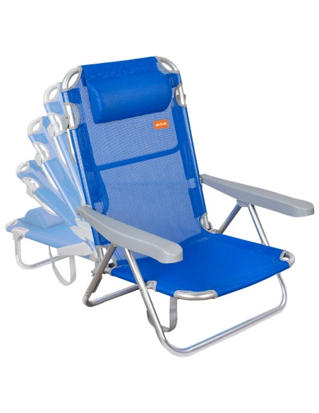 Chaise de plage basse multiposition 48x46x84 cm bleu