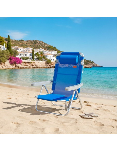 Chaise de plage basse multiposition 48x46x84 cm bleu