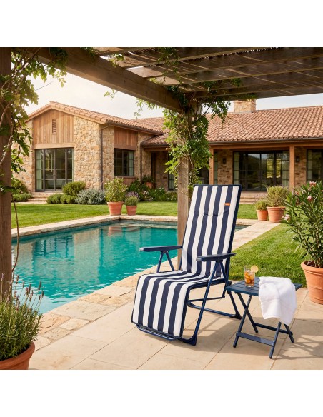 Chaise longue pliante 5 positions rayures marinières