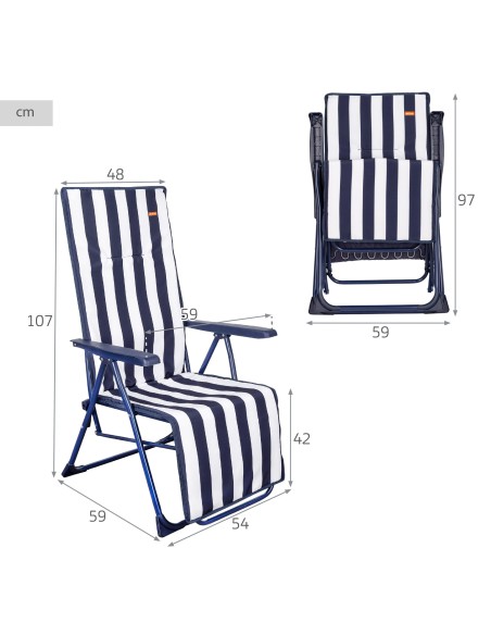 Chaise longue pliante 5 positions rayures marinières
