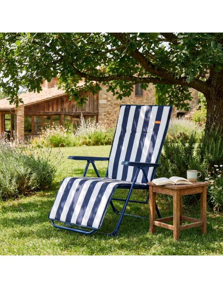 Chaise longue pliante 5 positions rayures marinières