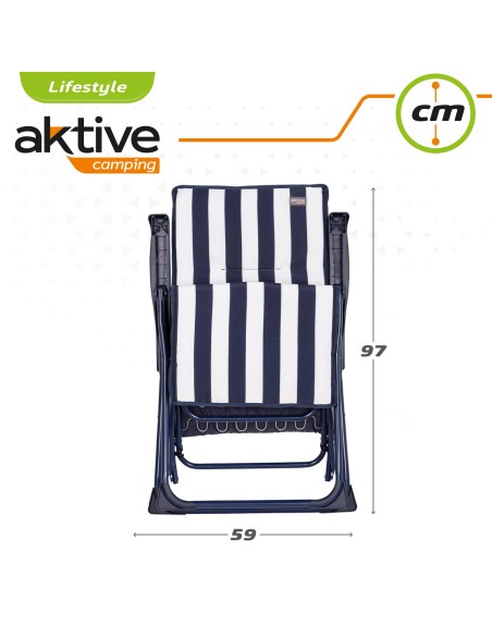 Chaise longue pliante 5 positions rayures marinières