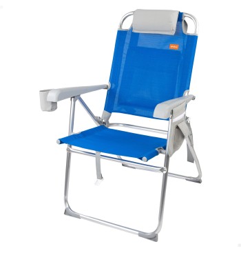 Chaise de plage haute multiposition 48x65x100 cm bleu...
