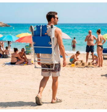 Chaise de plage haute multiposition 48x65x100 cm bleu... 2