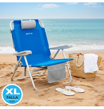 Chaise de plage XXL multiposition 55x65x85 cm bleu 2