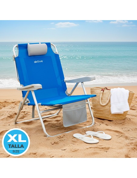 Chaise de plage XXL multiposition 55x65x85 cm bleu