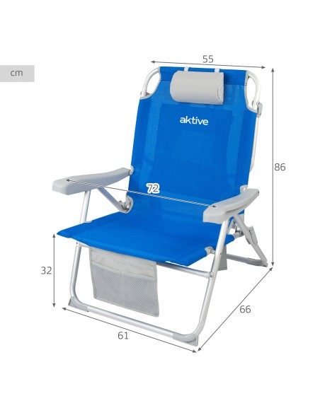 Chaise de plage XXL multiposition 55x65x85 cm bleu