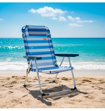 Chaise de plage multiposition 48x60x90 cm rayures marinières 2