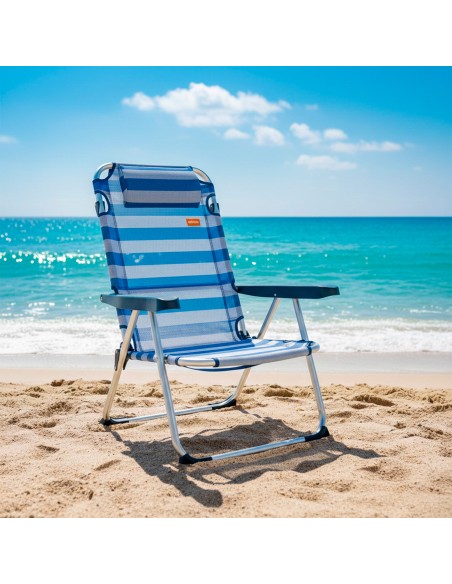 Chaise de plage multiposition 48x60x90 cm rayures marinières