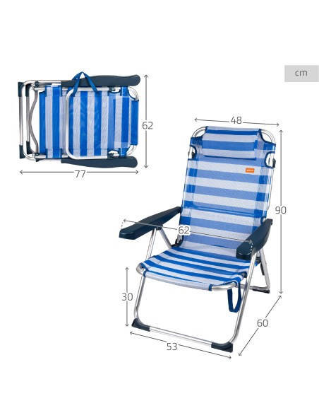 Chaise de plage multiposition 48x60x90 cm rayures marinières
