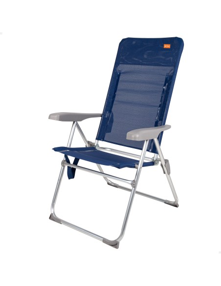 Chaise haute de plage, pliable et compacte, multiposition, 47x66x107 cm, bleu marine