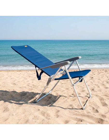 Chaise haute de plage, pliable et compacte, multiposition, 47x66x107 cm, bleu marine