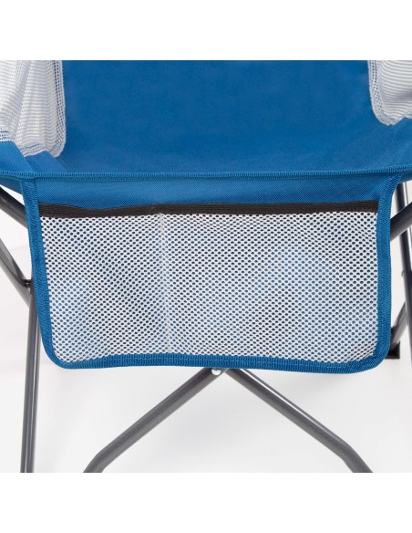 Chaise de camping pliante bleue anti-roulis avec sous-verres et poche