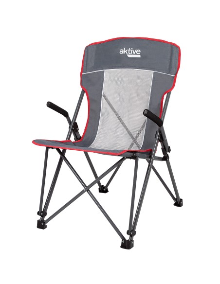 Chaise de camping pliante anti-roulis grise avec accoudoirs amovibles