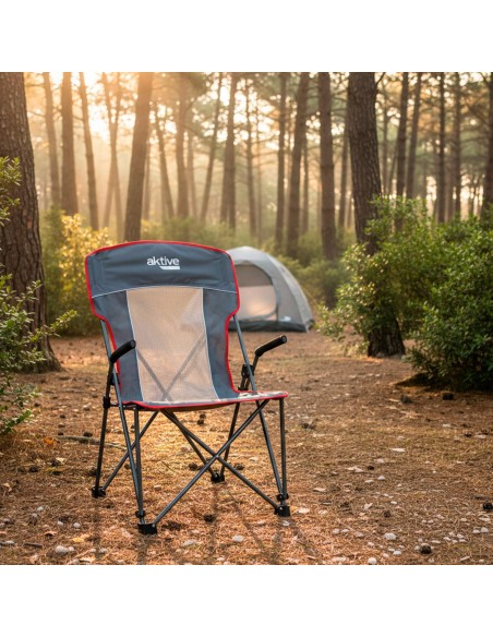 Chaise de camping pliante anti-roulis grise avec accoudoirs amovibles