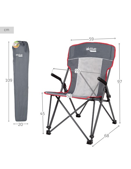 Chaise de camping pliante anti-roulis grise avec accoudoirs amovibles