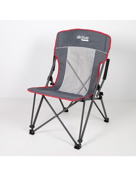 Chaise de camping pliante anti-roulis grise avec accoudoirs amovibles