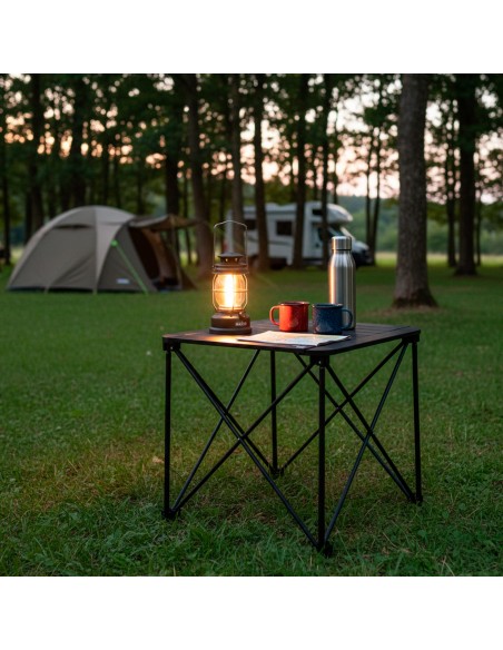 Table pliante de camping noire anti-basculement et amovible