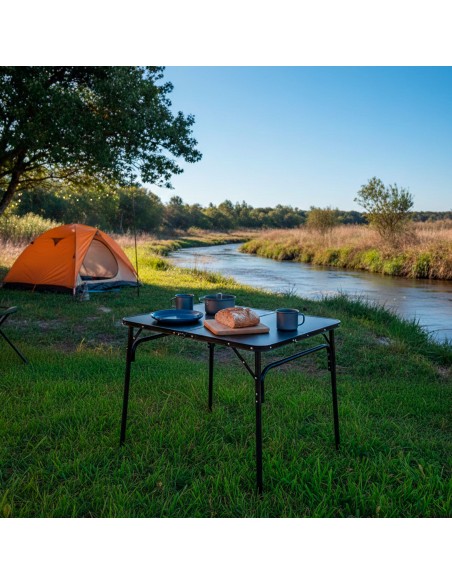 Table de camping pliante étui noir antidérapant avec système de mise à niveau