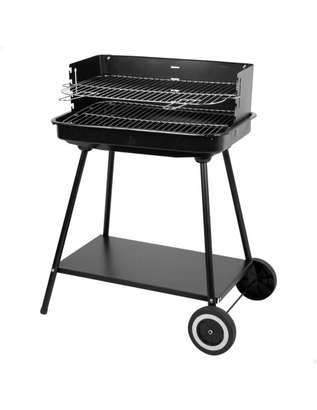 Barbecue à charbon portable réglable en hauteur avec 2 roues et poignée de transport