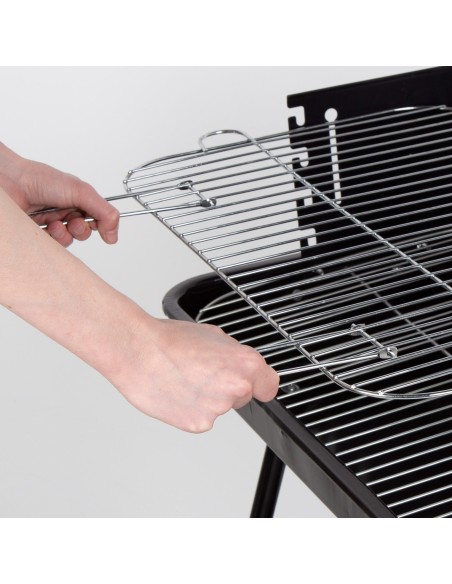 Barbecue à charbon portable réglable en hauteur avec 2 roues et poignée de transport