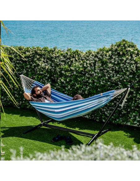 Hamaca camping de tela con estructura metal 260x108x102 cm