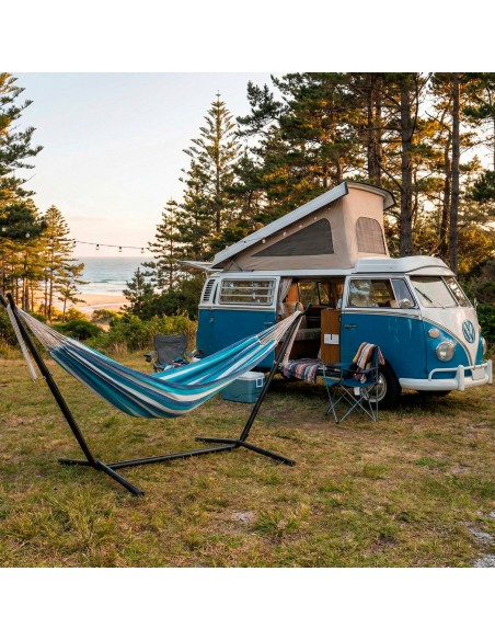 Hamaca camping de tela con estructura metal 260x108x102 cm