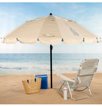 Parapluie de plage coupe-vent 16 tiges 240 cm beige 2