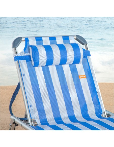 Transat de plage multipositions 186 x 49 x 30 cm, style marin, avec coussin