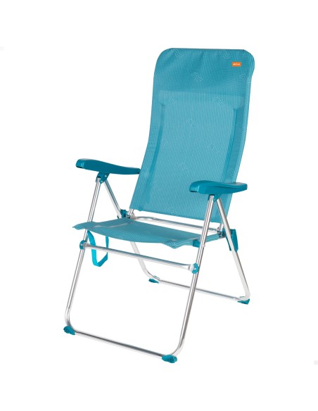 Chaise de plage pliante multipositions 47x67x110 cm bleue avec poignée