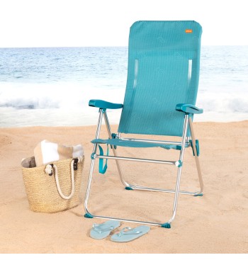 Chaise de plage pliante multipositions 47x67x110 cm bleue... 2