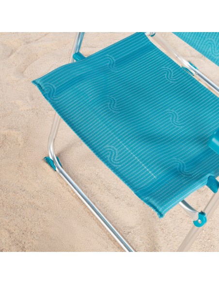 Chaise de plage pliante multipositions 47x67x110 cm bleue avec poignée